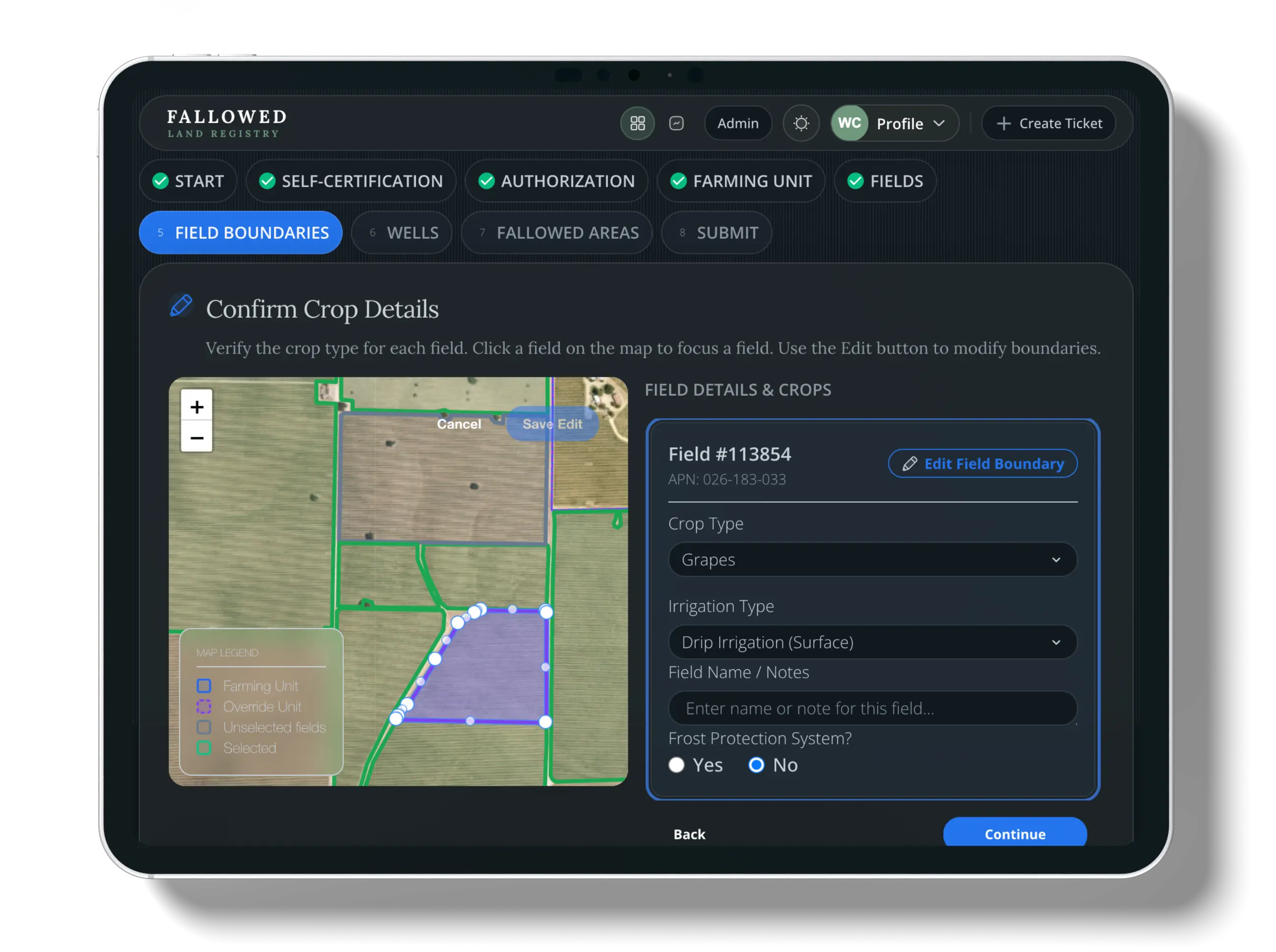 Step 6: Field Boundaries screenshot